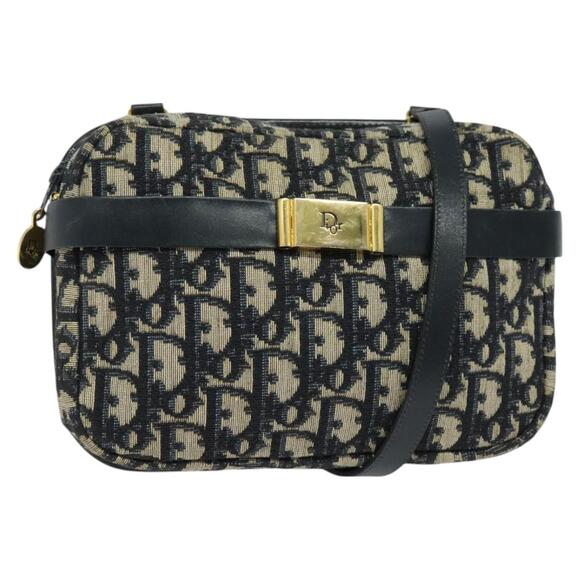 DIOR Trotter Canvas Shoulder Bag Navy Gold - Picture 1 of 12